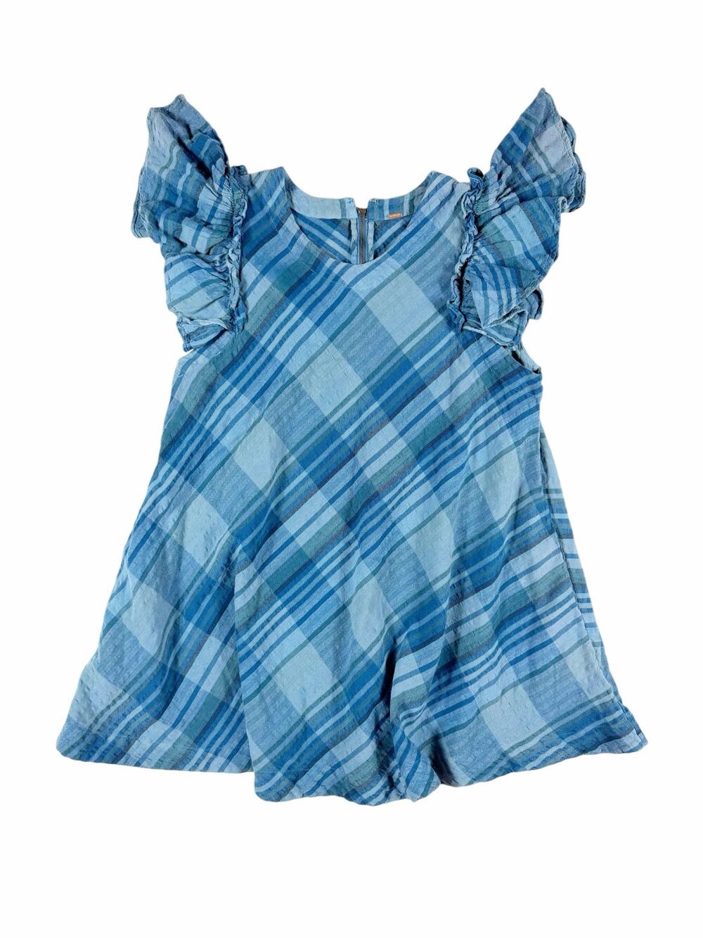 Free People Blue Plaid Ruffle Sleeve Mini Dress Size Medium estimated